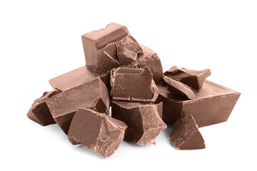 Pieces of milk chocolate isolated on white