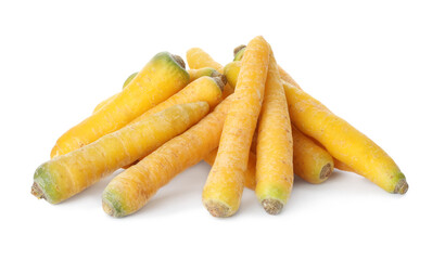 Fresh raw yellow carrots isolated on white