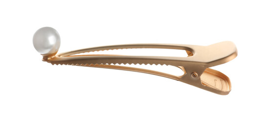 Stylish hair clip with pearl isolated on white