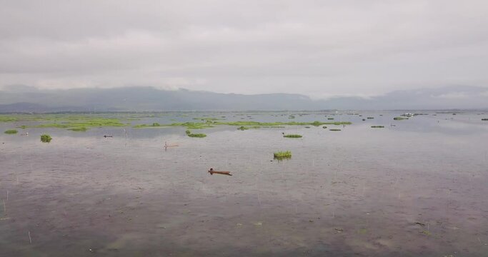 Landscape Of Loktak Lake, A Floating Lake In The World In Manipur, Northeast India.  - aerial drone