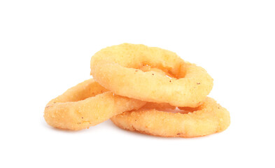 Delicious golden onion rings isolated on white