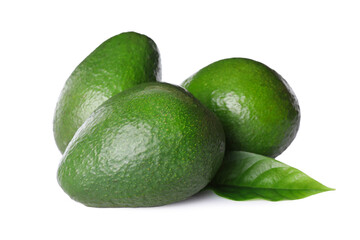 Tasty fresh ripe avocados isolated on white
