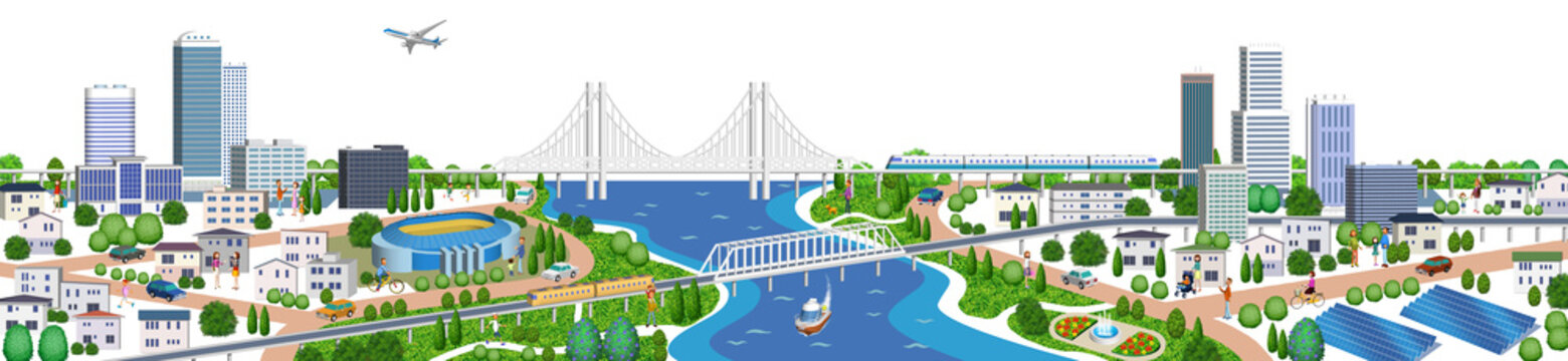 住宅やビルの街並みイラスト,3Dアートワーク