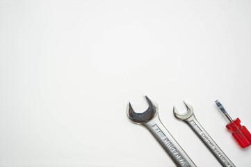 Tools on the white background, flat lay 2