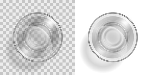 Glass of water on a transparent background. Top view.