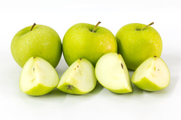 green apples on white background
