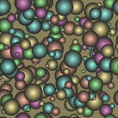 Vector seamless geometric pattern of the balls with a gradient fill with metal shades. Molecules of different sizes and colors. Vector EPS 10.