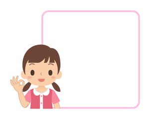 笑顔でOKサインをする女の子　フレーム　枠