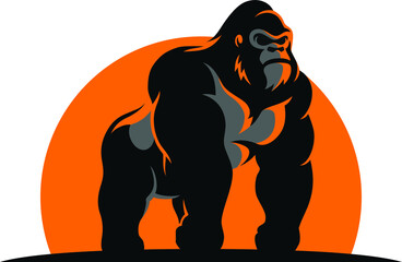 A Gorilla Standing in the Sunset