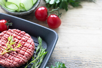Raw Minced Hamburger Meat with Herb and Spice Prepared for Grilling