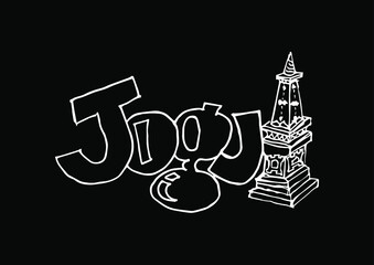 Icon design cartoon for tourist attractions in Yogyakarta Tugu. Jogja landmark illustration. Coloring page.