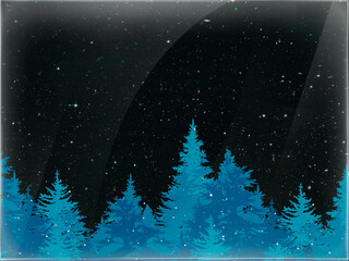A green-blue forest on a background of the starry sky