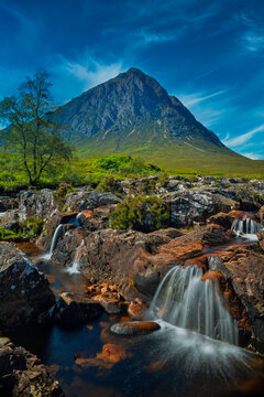 view of the waterfalls on the river coupall, Glencoe, highlands, Scotland.