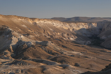 View of Nahal Zin, a 120 km long intermittent stream, the largest canyon in country, as seen from Sde Boker field school, Negev desert, Israel.