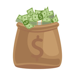 Bag dollar bill cartoon vector icon.Cartoon vector illustration of bundle money icon.Bag with bundle of dollar isolated icon on white background.