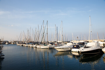 Fototapeta premium Yachts in Larnaca port, Cyprus. Larnaca marina with yachts and sailboats.