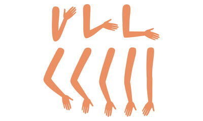 Human Arms in Various Poses Set, Male or Female Body Part, Constructor for Animation Cartoon Style Vector Illustration