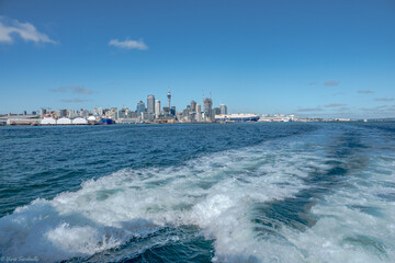 Auckland city skyline taken from the boat heading to Waiheke Island, New Zealand - 363820155