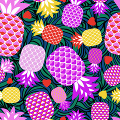 Pattern of colored pineapples on an abstract background