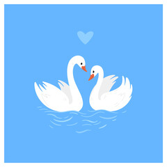 Couple of swan, loving couple. Decorative greeting card - wedding invitation with swan.