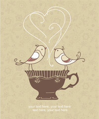 Card with cup and bird.
