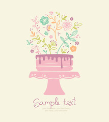 Wedding or birthday card with cake and copy space.