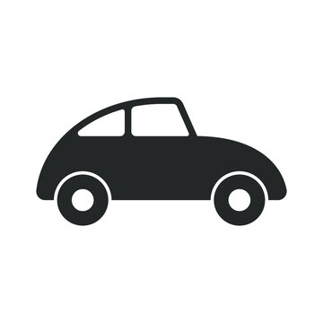 Car icon. Cute cartoon style automobile vector image. Comic transport logo. Funny vintage auto vehicle symbol sign. Black silhouette isolated on white background.