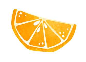 Watercolor orange fruit half slice clipart. Quarter citrus isolated stylized clip art, hand drawn stock illustration for design.
