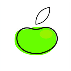 Green apple isolated on white backboard. Vector illustration.