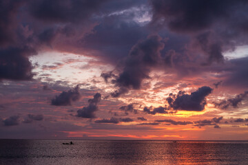 Beautiful vivid sunset at paradise beach