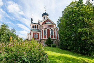 Fototapeta na wymiar Russian Orthodox Church of St Vladimir - Marianske Lazne (Marienbad) - great famous Bohemian spa town in the west part of the Czech Republic (region Karlovy Vary)