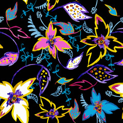 seamless black background flowers pattern