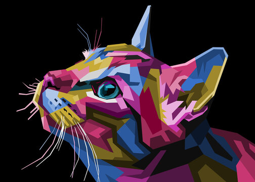 colorful cat head style pop art suitable for poster banners and others