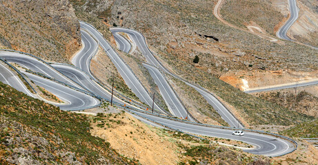 Tricky, rough roads at the mountainous region of Sfakia, in southern Crete, Greece, Europe. - obrazy, fototapety, plakaty