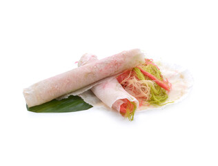 Thai cotton candy burrito pancake, Roti Saimai (Cotton candy) is Thai Dessert.Thai desserts are characterized by lines of sugar placed on a thin sheet of flour.