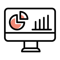 Server analysis and statistics concept, growth symbol with pie chart on LCD vector color icon design, big data symbol on white background