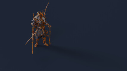 Blue Orange White Samurai made out of Polygon Triangles with a Lattice Frame 3d illustration