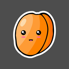 Kawaii colorful cartoon apricot sticker. Vector illustration isolated on dark background.