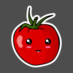 Kawaii colorful cartoon tomato sticker. Vector illustration isolated on dark background.