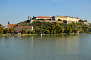 Fototapeta na wymiar panoramic view of Petrovaradin Fortress in autumn colors, Petrovaradin, Serbia