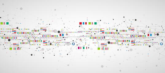 Abstract technology concept with plexus effect. Circuit board, high computer color background. Vector illustration with space for content, web - template, business tech presentation.