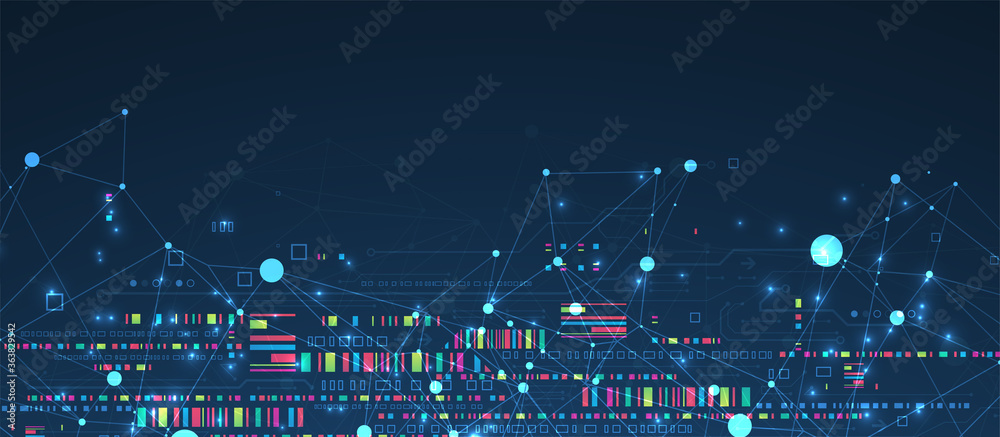 Wall mural abstract technology concept with plexus effect. circuit board, high computer color background. vecto