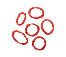 A set of ketchup puddles and splashes isolated on a white background