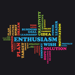 word cloud ENTHUSIASM, creative business concept, vector illustration