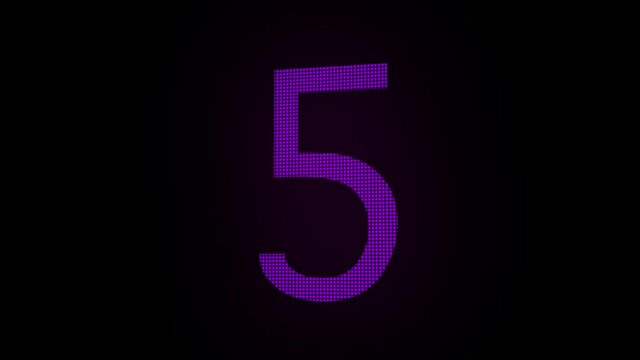 Ten second Animated countdown  with pixels on led panel purple pink dark black stylish