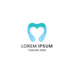 Awesome gradient tooth and love dental care logo icon design template