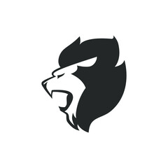 Lion head profile portrait symbol on white backdrop. Design element