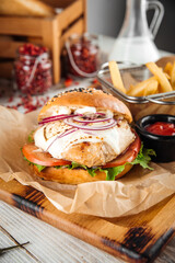 Chicken breast burger set with cheese sauce