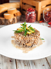 Gourmet dish boiled buckwheat with chicken