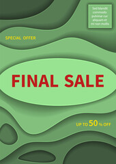 Fototapeta na wymiar Special offer final sale banner with shadows on abstract green background discount dynamic business advertising design promotion template set marketing commerce editable font set vector illustration